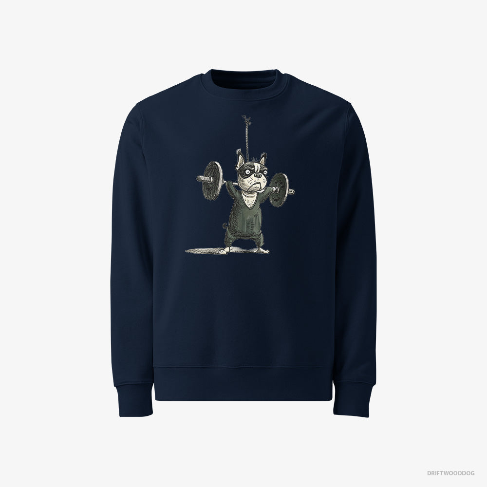 French Bulldog Sweatshirt – Men Navy Sweatshirt Classic – Powerlifting for Glory (on White Background)