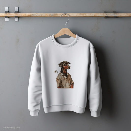 Dobermann Enjoying a Day of Golf Sweatshirt – Unisex Sweatshirt for Dog Lovers