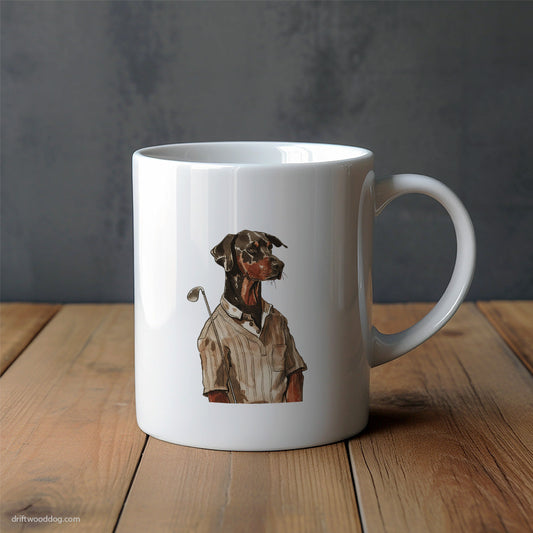 Dobermann Enjoying a Day of Golf Mug – Unique Dog Cups | Dog-Themed Mugs