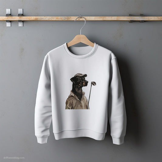 Dobermann Playing a Round of Golf Sweatshirt – Unisex Sweatshirt for Dog Lovers