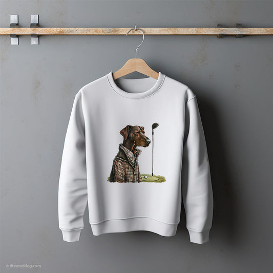 Dobermann Ready to Play Golf Sweatshirt – Unisex Sweatshirt for Dog Lovers