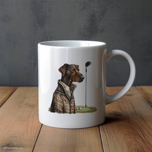 Dobermann Ready to Play Golf Mug – Unique Dog Cups | Dog-Themed Mugs