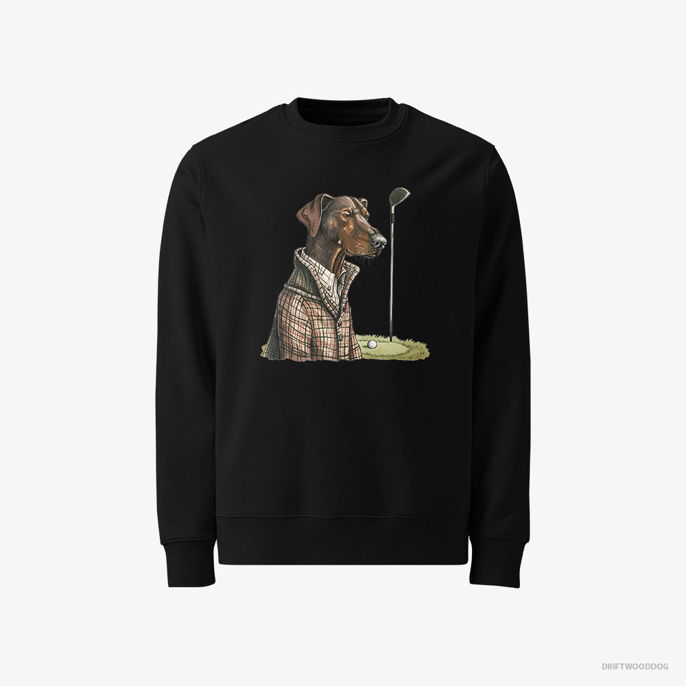 Dobermann Sweatshirt – Men Black Sweatshirt Classic – Ready to Play Golf (on White Background)