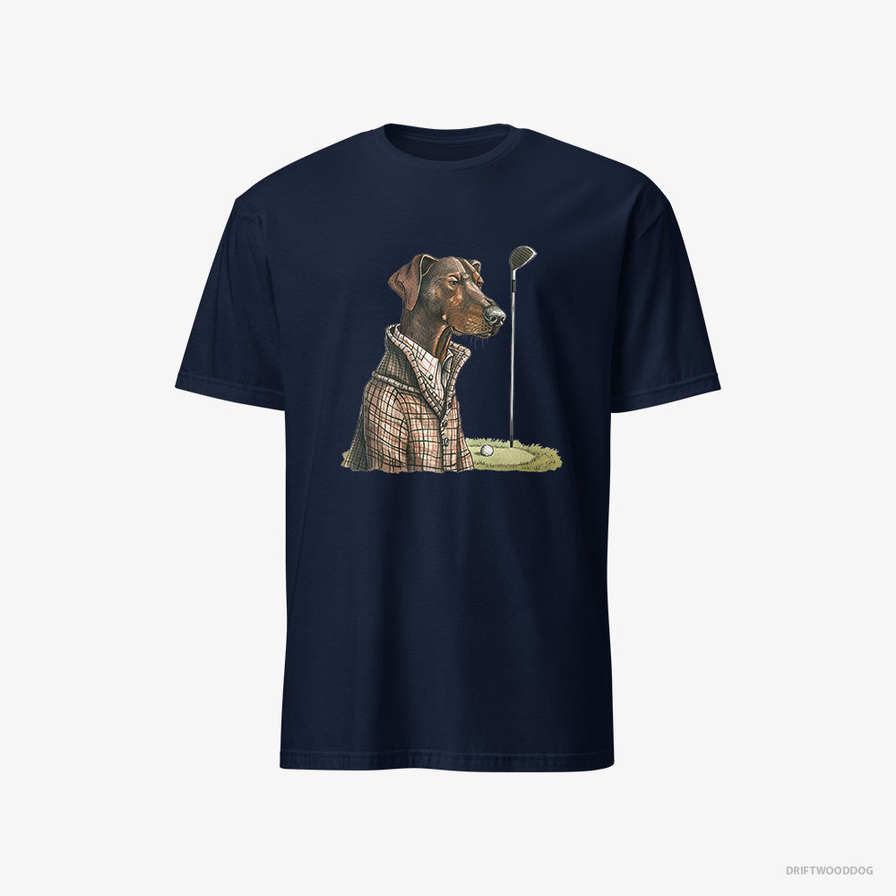 Dobermann T-Shirt – Men Navy T-Shirt Classic – Ready to Play Golf (on White Background)