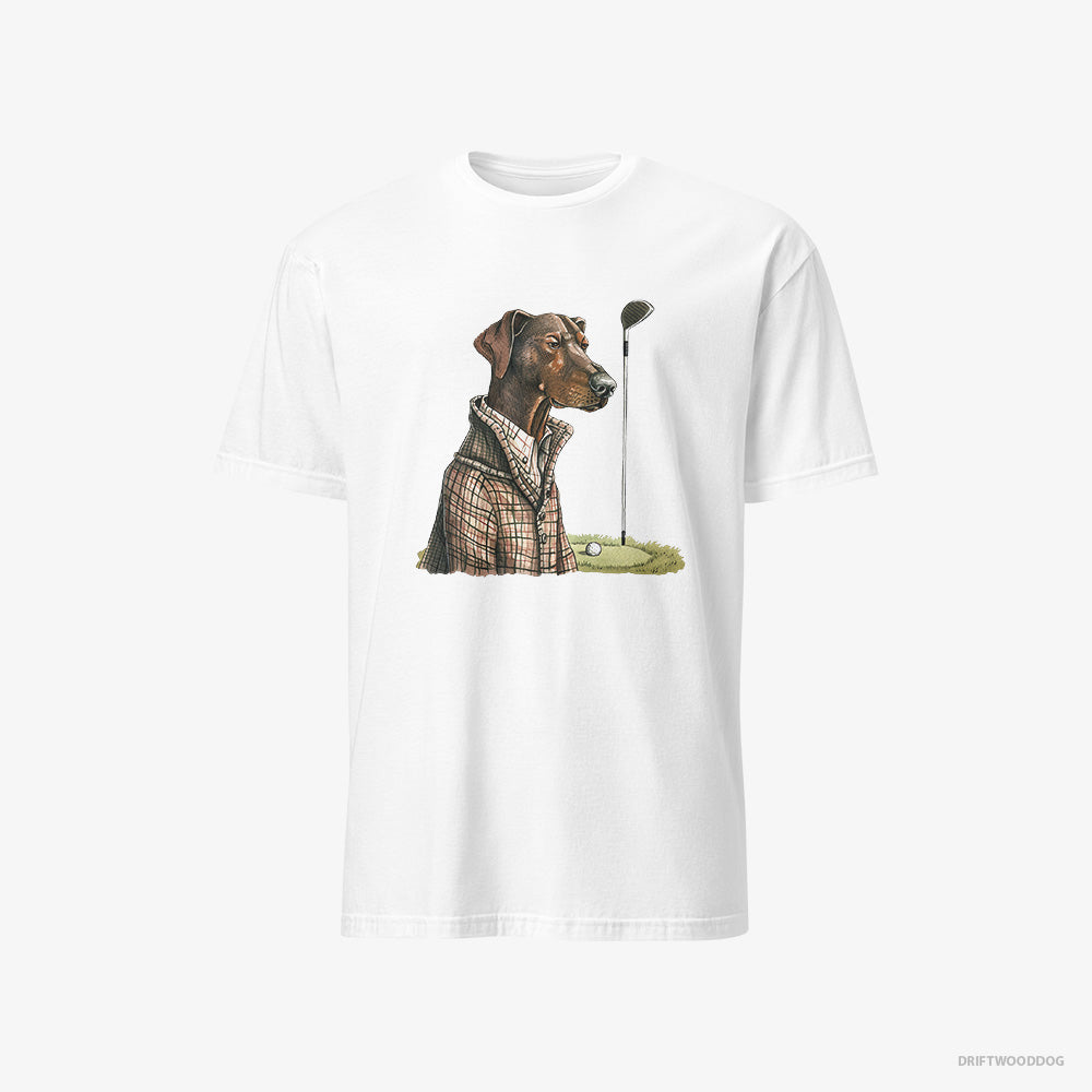 Dobermann T-Shirt – Men White T-Shirt Classic – Ready to Play Golf (on White Background)