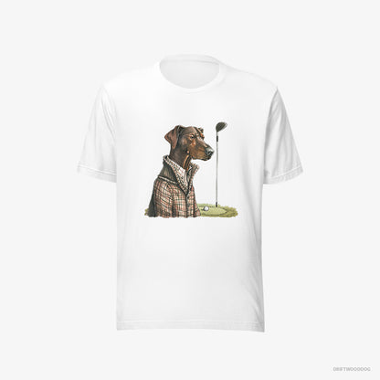 Dobermann T-Shirt – Men White T-Shirt Eco-Friendly – Ready to Play Golf (on White Background)