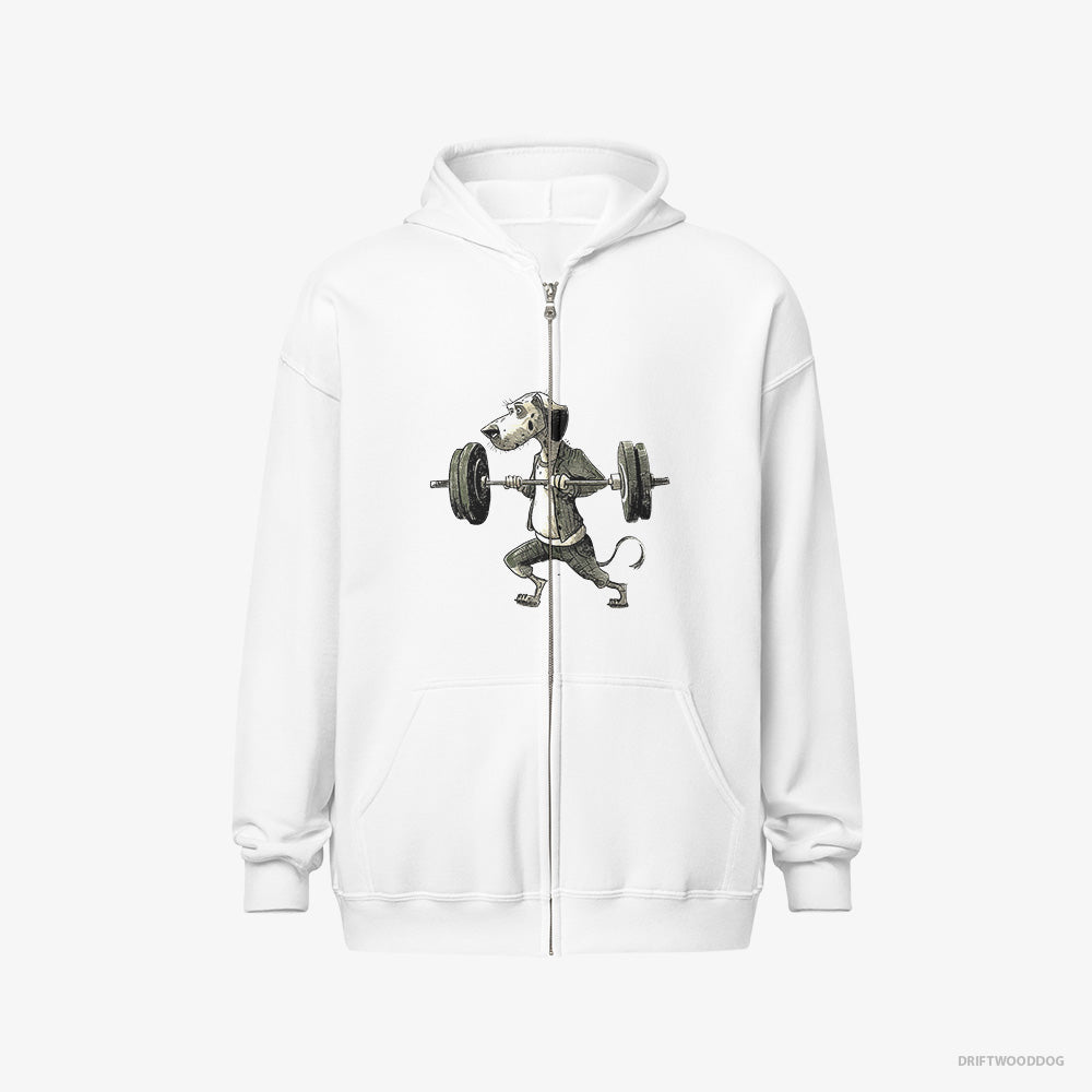 Dalmatian Hoodie – Women White Hoodie Full-Zip – Training for Heavy Lifts (on White Background)