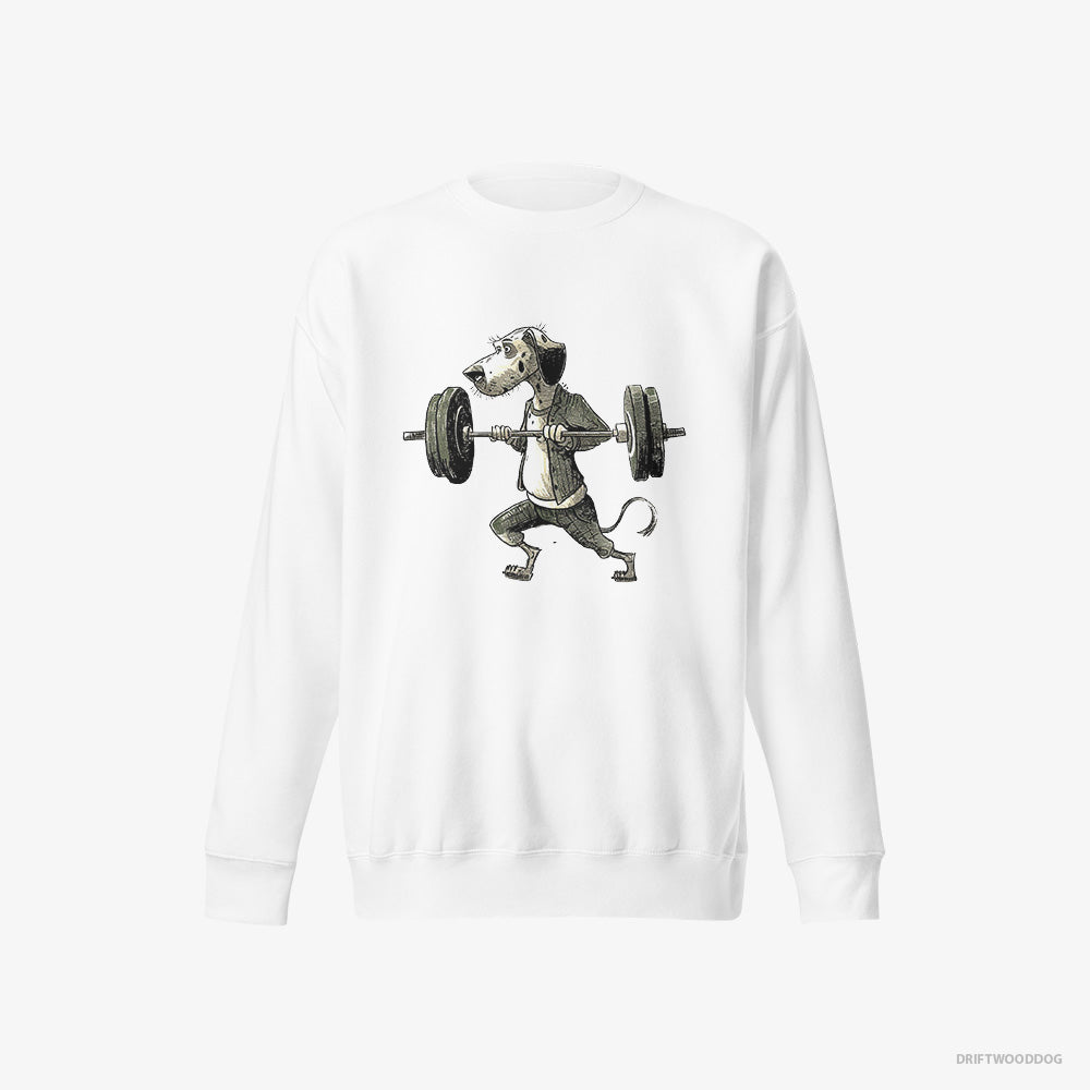 Dalmatian Sweatshirt – Men White Sweatshirt Eco-Friendly – Training for Heavy Lifts (on White Background)