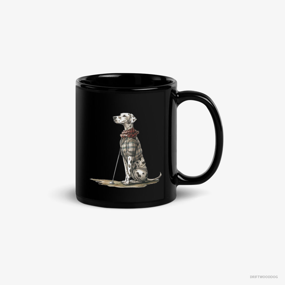 Dalmatian Mug – Unisex Black Mug Classic – on a Golfing Spree (on White Background)