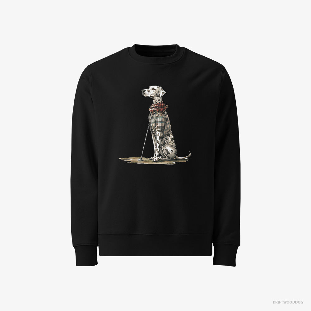 Dalmatian Sweatshirt – Men Black Sweatshirt Classic – on a Golfing Spree (on White Background)