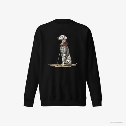 Dalmatian Sweatshirt – Men Black Sweatshirt Eco-Friendly – on a Golfing Spree (on White Background)