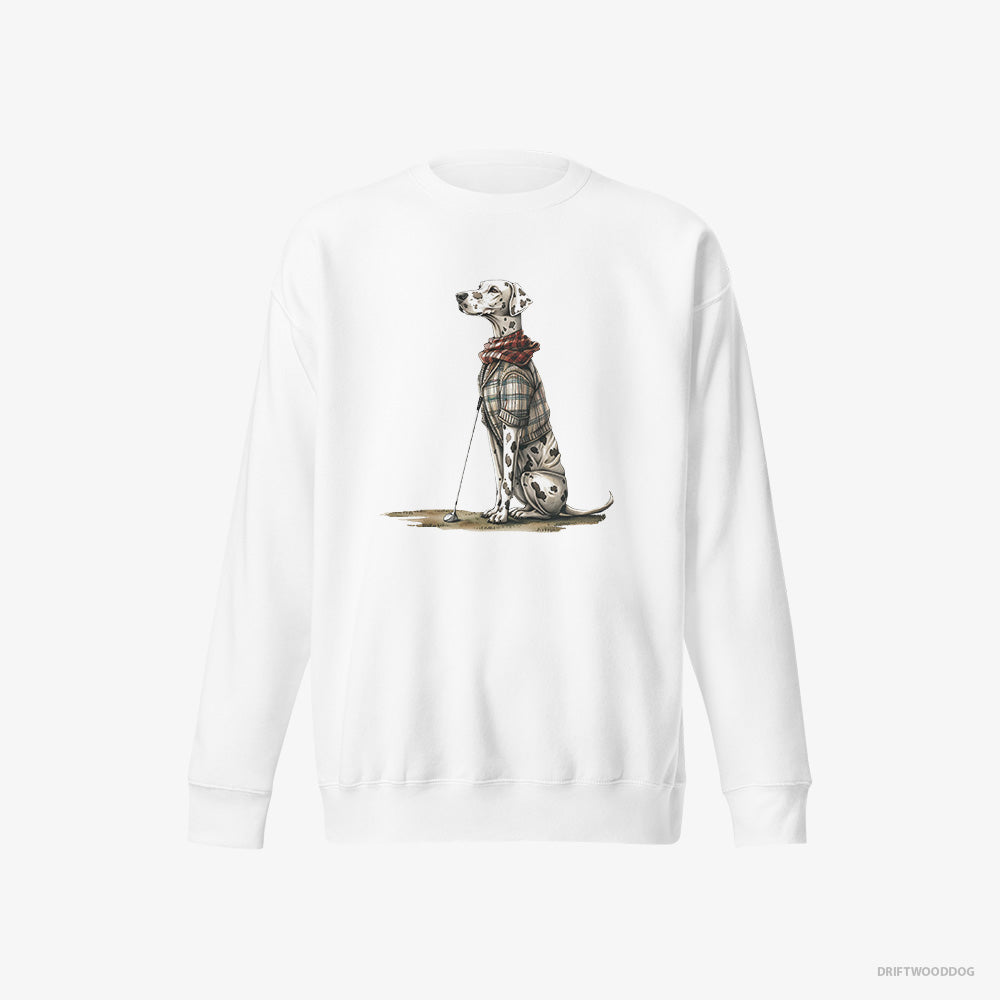 Dalmatian Sweatshirt – Men White Sweatshirt Eco-Friendly – on a Golfing Spree (on White Background)