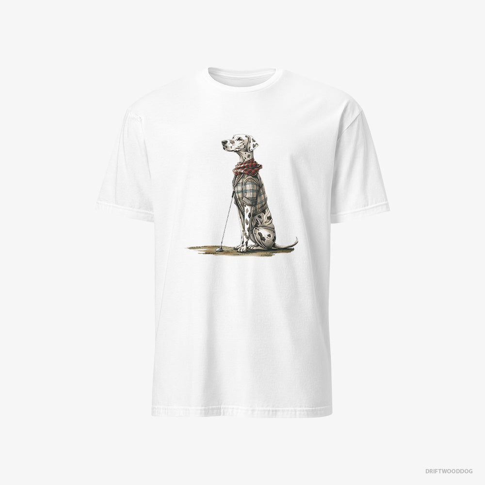 Dalmatian T-Shirt – Men White T-Shirt Classic – on a Golfing Spree (on White Background)