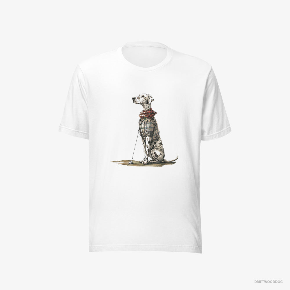 Dalmatian T-Shirt – Men White T-Shirt Eco-Friendly – on a Golfing Spree (on White Background)