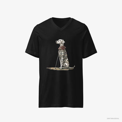 Dalmatian T-Shirt – Men Black T-Shirt V-Neck – on a Golfing Spree (on White Background)