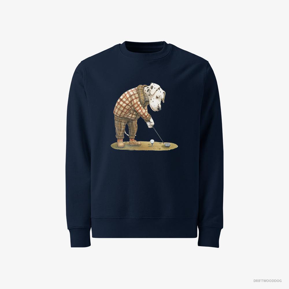 Dalmatian Sweatshirt – Men Navy Sweatshirt Classic – Playing Golf with Style (on White Background)