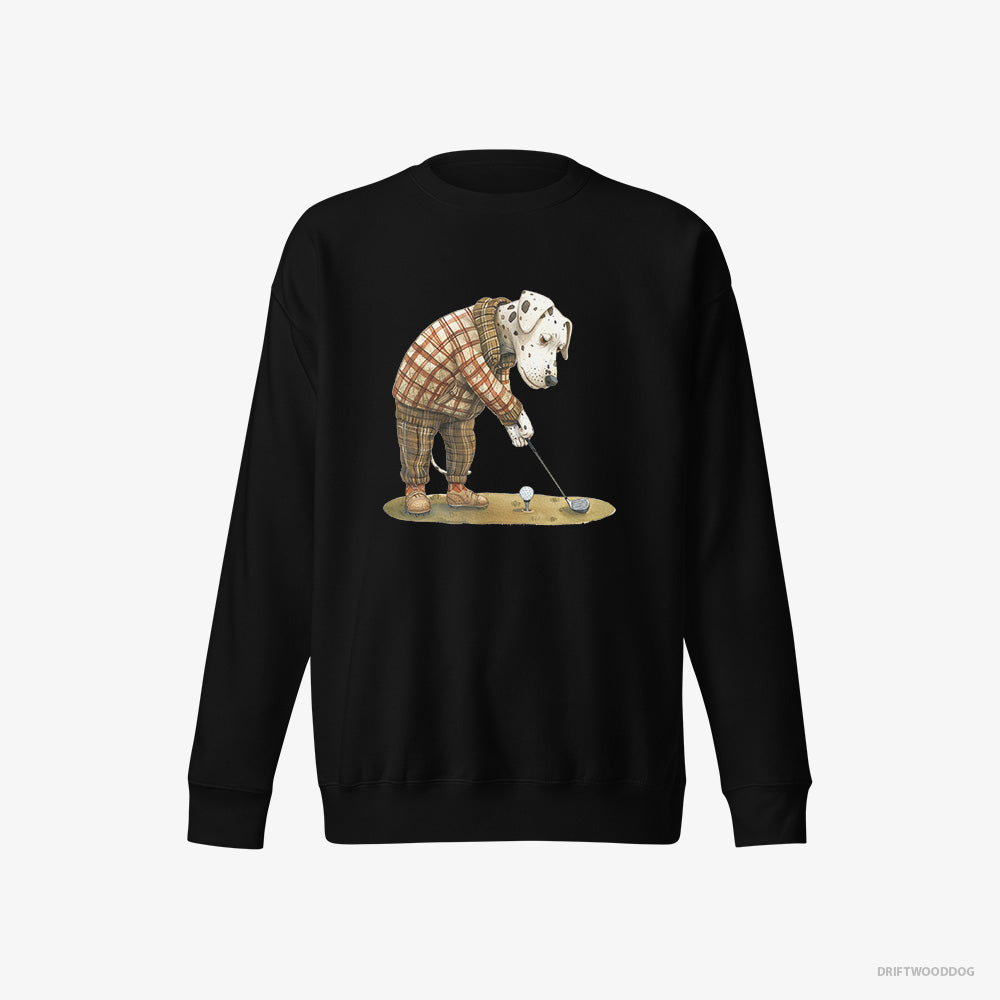 Dalmatian Sweatshirt – Men Black Sweatshirt Eco-Friendly – Playing Golf with Style (on White Background)