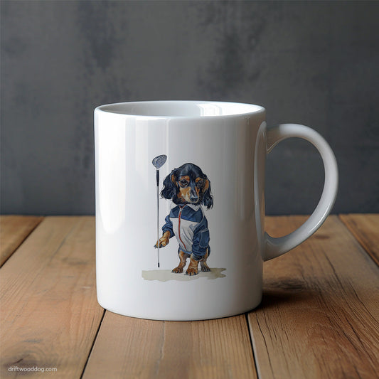 Dachshund with a Golf Club Ready Mug – Unique Dog Cups | Dog-Themed Mugs