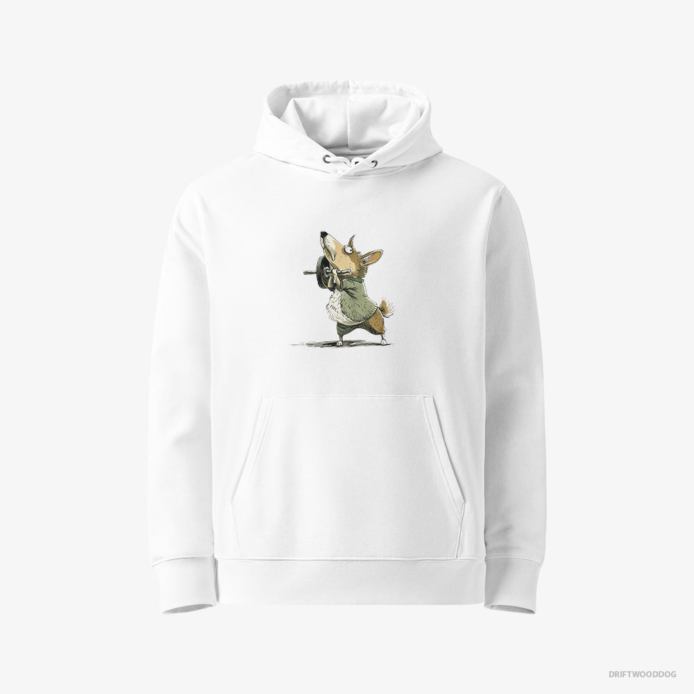 Corgi Hoodie – Women White Hoodie Eco-Friendly – Smashing the Gym (on White Background)