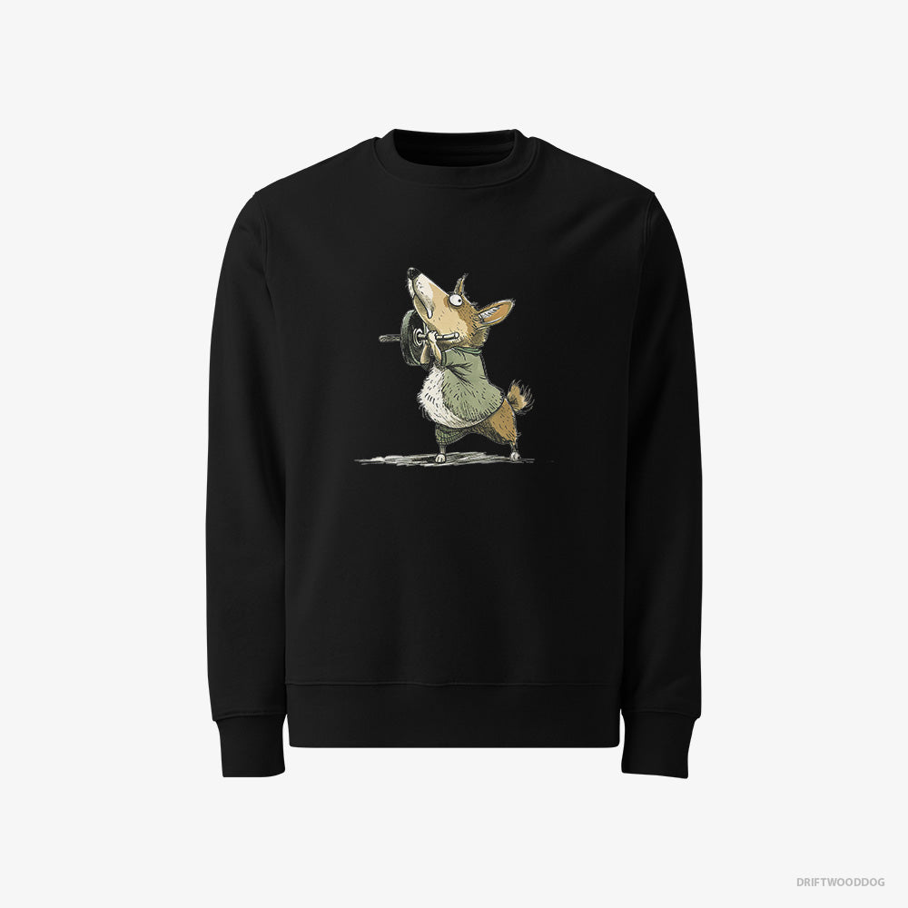 Corgi Sweatshirt – Men Black Sweatshirt Classic – Smashing the Gym (on White Background)