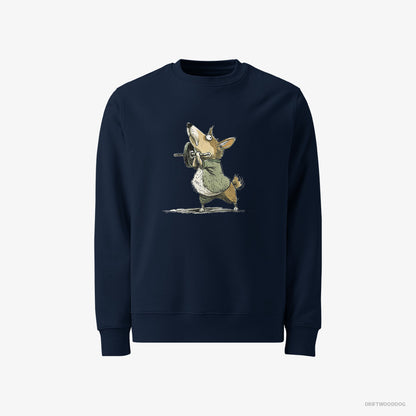 Corgi Sweatshirt – Men Navy Sweatshirt Classic – Smashing the Gym (on White Background)