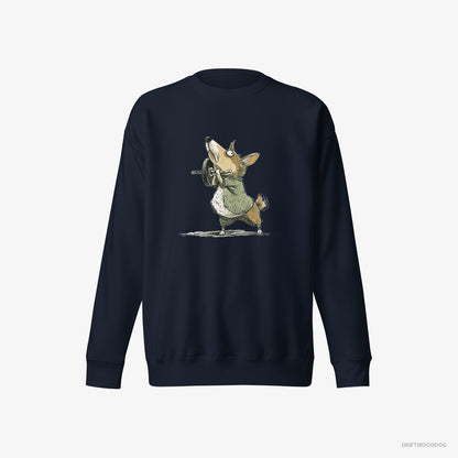 Corgi Sweatshirt – Men Navy Sweatshirt Eco-Friendly – Smashing the Gym (on White Background)