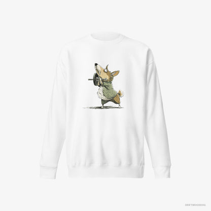 Corgi Smashing the Gym White Sweatshirt