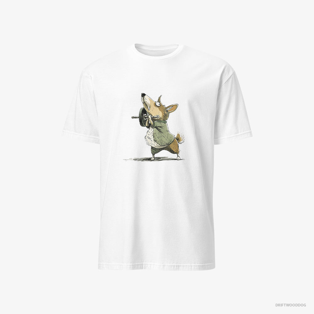 Corgi T-Shirt – Men White T-Shirt Classic – Smashing the Gym (on White Background)