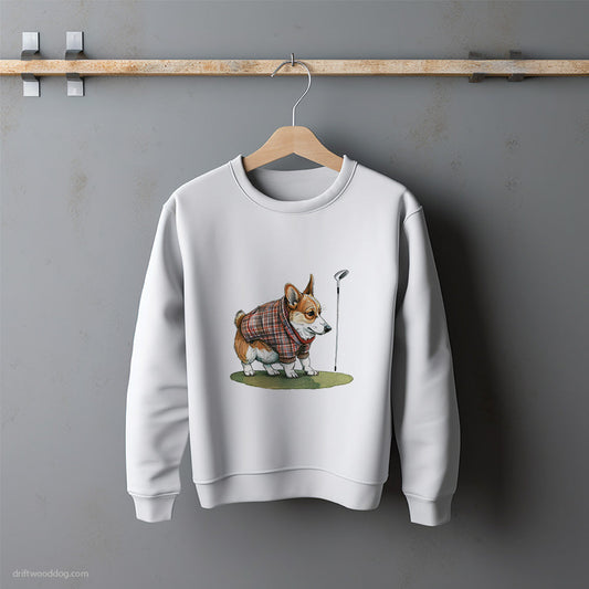 Funny Corgi Sniffing Golf Club Sweatshirt – Unisex Sweatshirt for Dog Lovers