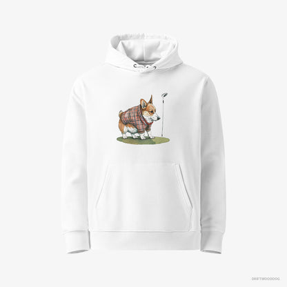 Corgi Hoodie – Men White Hoodie Eco-Friendly – Sniffing Golf Club (on White Background)