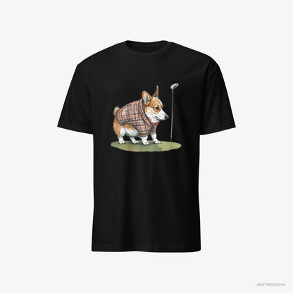 Corgi Sniffing Golf Club Black T-Shirt