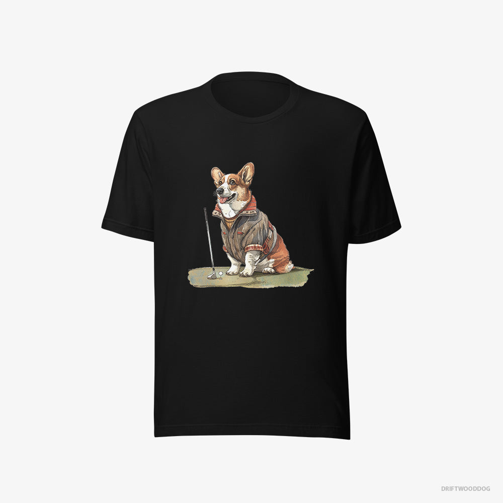 Corgi T-Shirt – Men Black T-Shirt Eco-Friendly – Golfing with Passion (on White Background)