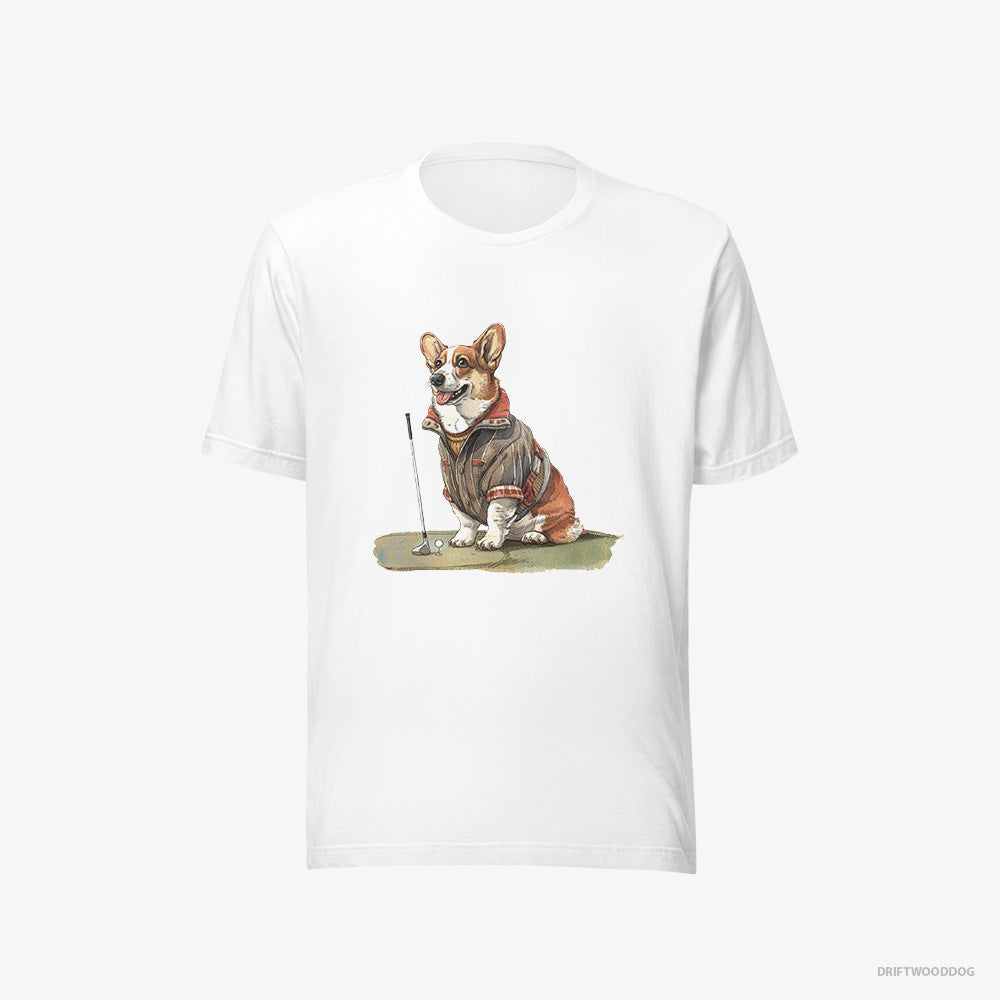 Corgi T-Shirt – Men White T-Shirt Eco-Friendly – Golfing with Passion (on White Background)