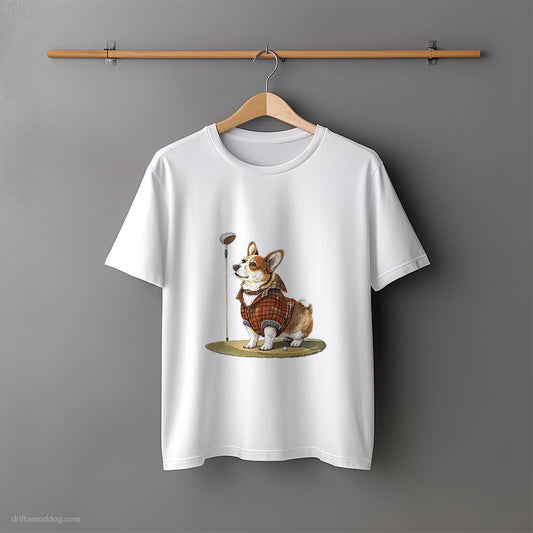 Corgi Focused on the Golf Game T-Shirt – Unisex Tee for Dog Lovers