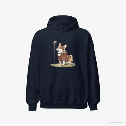 Corgi Focused on the Golf Game Navy Hoodie