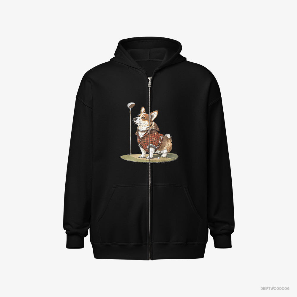 Corgi Focused on the Golf Game Full-Zip Hoodie