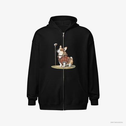 Corgi Focused on the Golf Game Black Hoodie