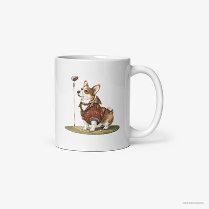 Corgi Focused on the Golf Game White Mug