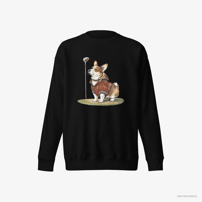 Corgi Focused on the Golf Game Black Sweatshirt