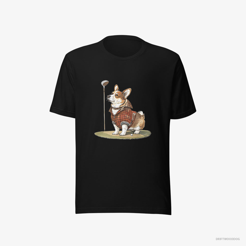 Corgi T-Shirt – Men Black T-Shirt Eco-Friendly – Focused on the Golf Game (on White Background)