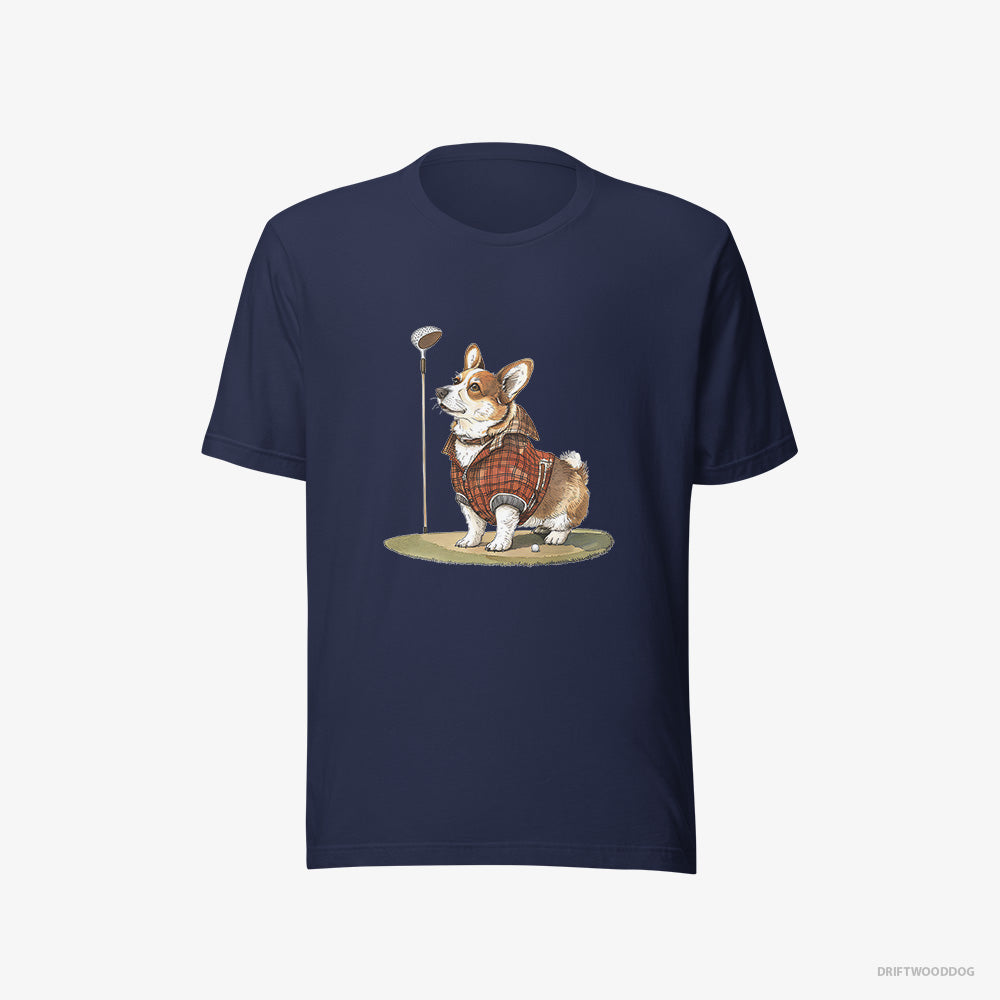 Corgi T-Shirt – Men Navy T-Shirt Eco-Friendly – Focused on the Golf Game (on White Background)