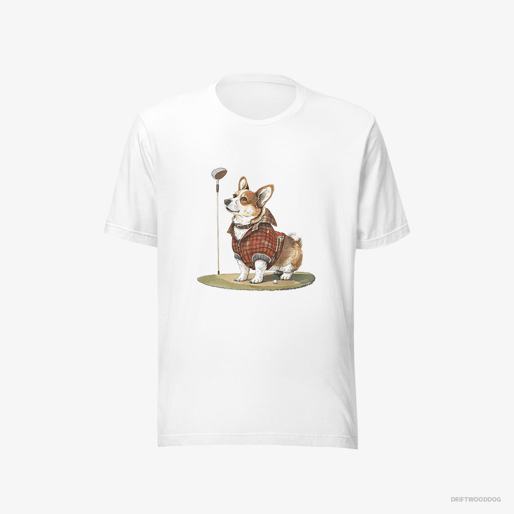 Corgi T-Shirt – Women White T-Shirt Eco-Friendly – Focused on the Golf Game (on White Background)