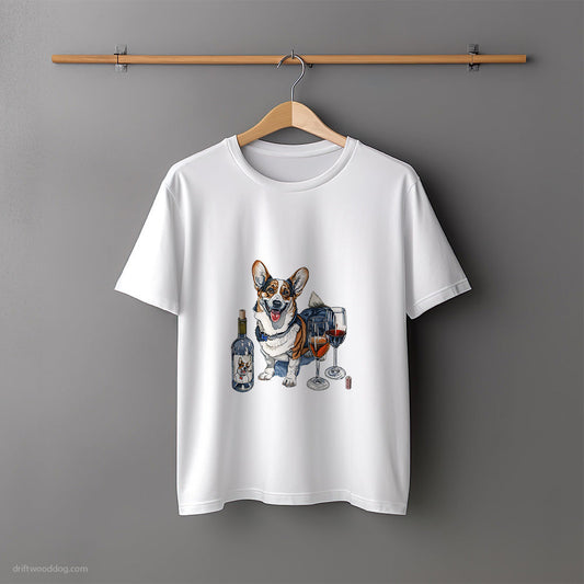 Corgi Exploring Wine Flavors T-Shirt – Unisex Tee for Dog Lovers