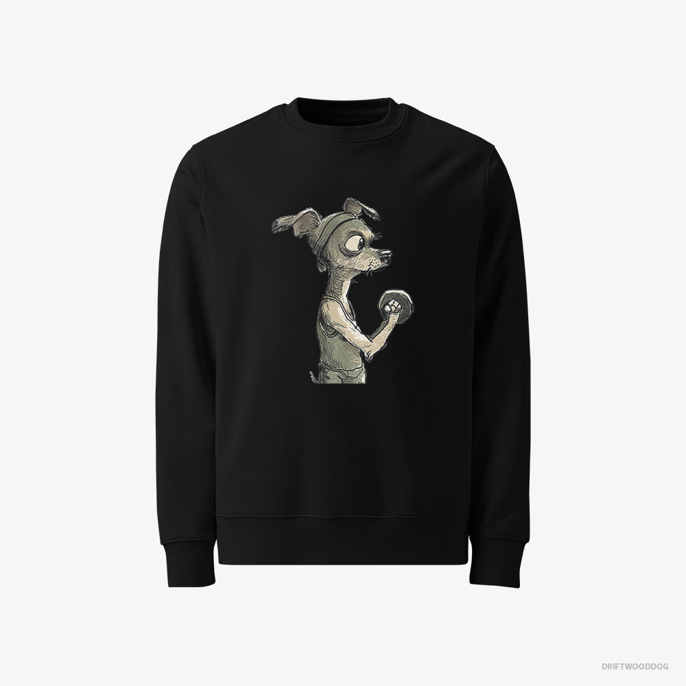 Chihuahua Sweatshirt – Men Black Sweatshirt Classic – Ready to Rule the Gym (on White Background)