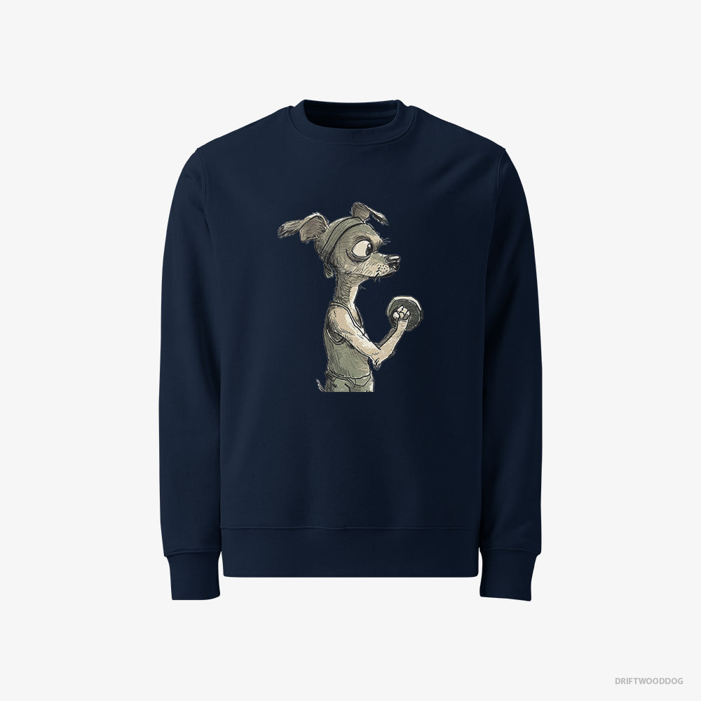 Chihuahua Sweatshirt – Men Navy Sweatshirt Classic – Ready to Rule the Gym (on White Background)