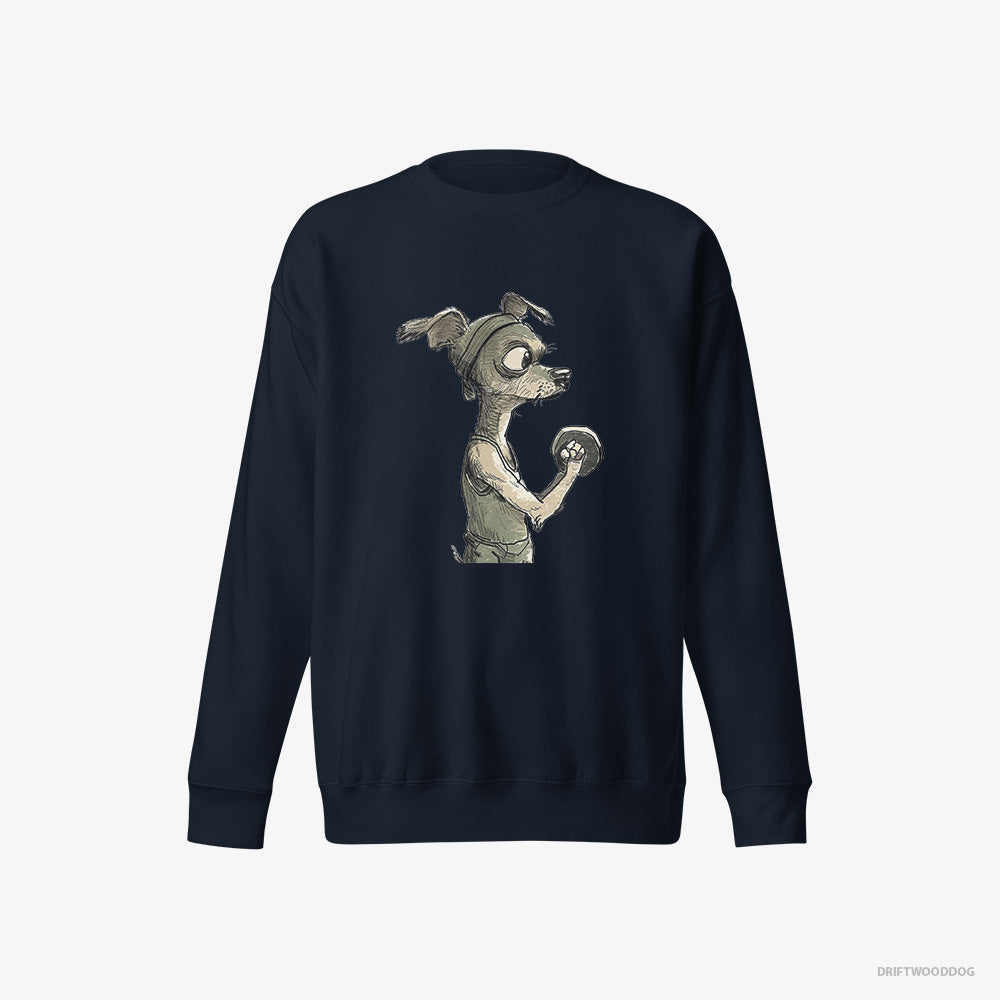 Chihuahua Sweatshirt – Men Navy Sweatshirt Eco-Friendly – Ready to Rule the Gym (on White Background)