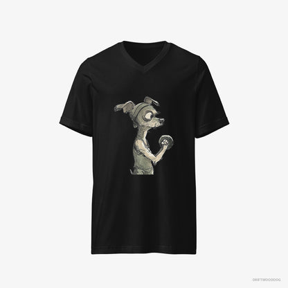 Chihuahua T-Shirt – Men Black T-Shirt V-Neck – Ready to Rule the Gym (on White Background)