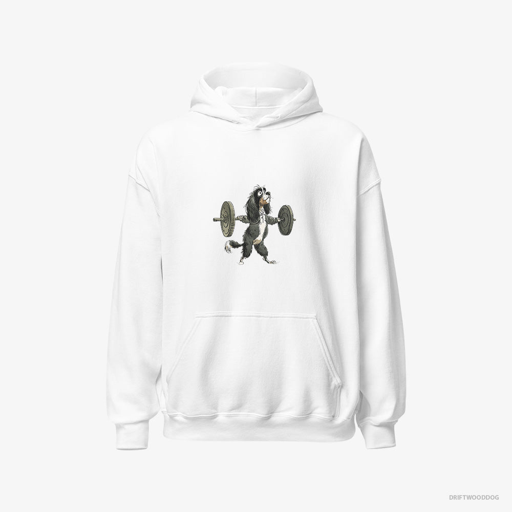 Cavalier King Charles Spaniel Hoodie – Men White Hoodie Classic – Unleashing Lifting Power (on White Background)