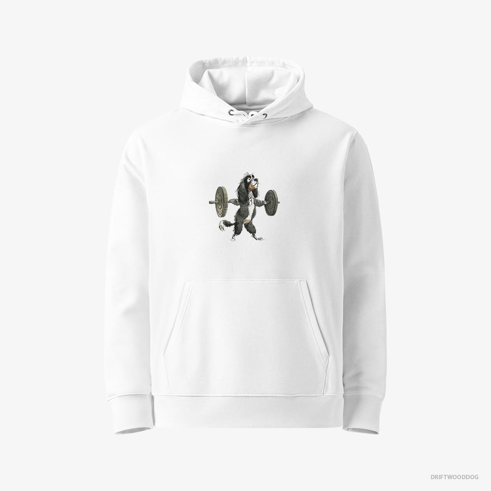 Cavalier King Charles Spaniel Hoodie – Women White Hoodie Eco-Friendly – Unleashing Lifting Power (on White Background)