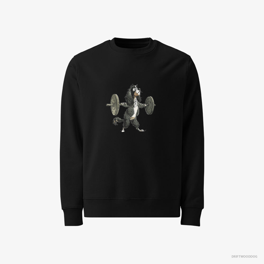 Cavalier King Charles Spaniel Sweatshirt – Men Black Sweatshirt Classic – Unleashing Lifting Power (on White Background)